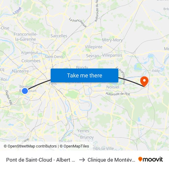 Pont de Saint-Cloud - Albert Kahn to Clinique de Montévrain map
