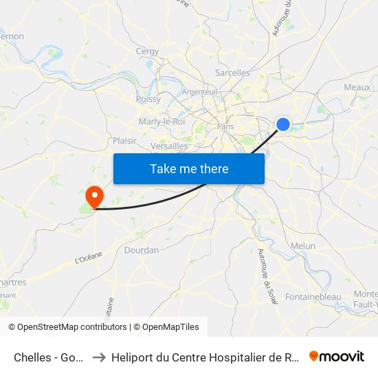 Chelles - Gournay to Heliport du Centre Hospitalier de Rambouillet map