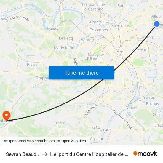 Sevran Beaudottes to Heliport du Centre Hospitalier de Rambouillet map