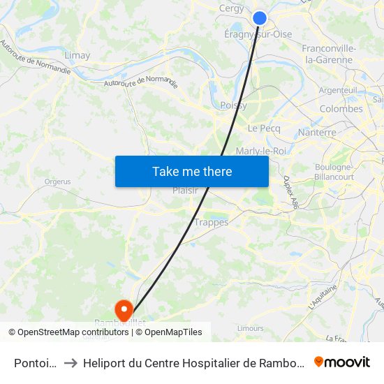 Pontoise to Heliport du Centre Hospitalier de Rambouillet map