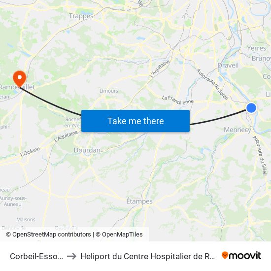 Corbeil-Essonnes to Heliport du Centre Hospitalier de Rambouillet map