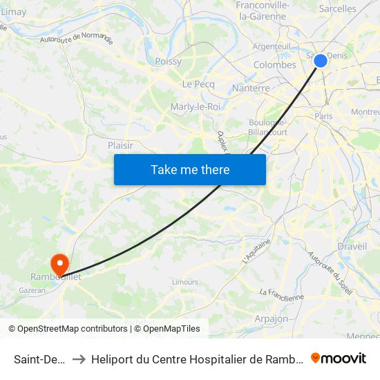 Saint-Denis to Heliport du Centre Hospitalier de Rambouillet map