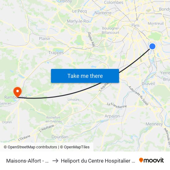 Maisons-Alfort - Alfortville to Heliport du Centre Hospitalier de Rambouillet map