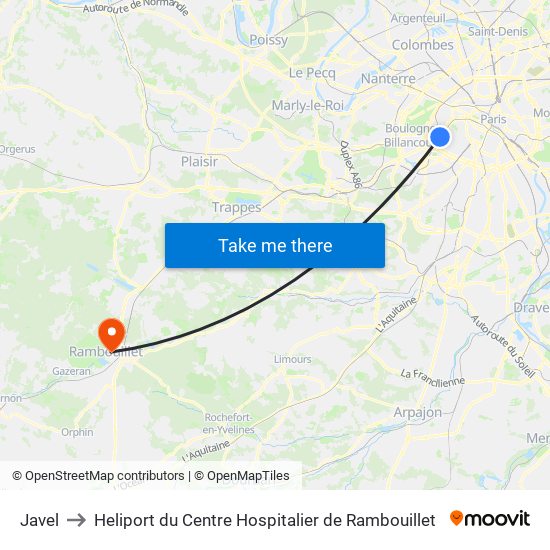 Javel to Heliport du Centre Hospitalier de Rambouillet map