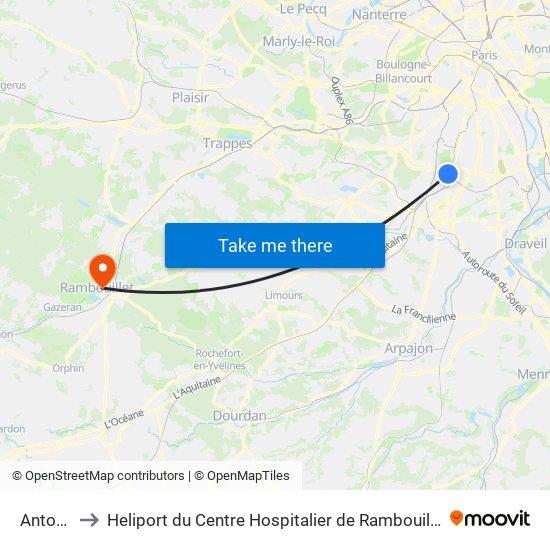 Antony to Heliport du Centre Hospitalier de Rambouillet map
