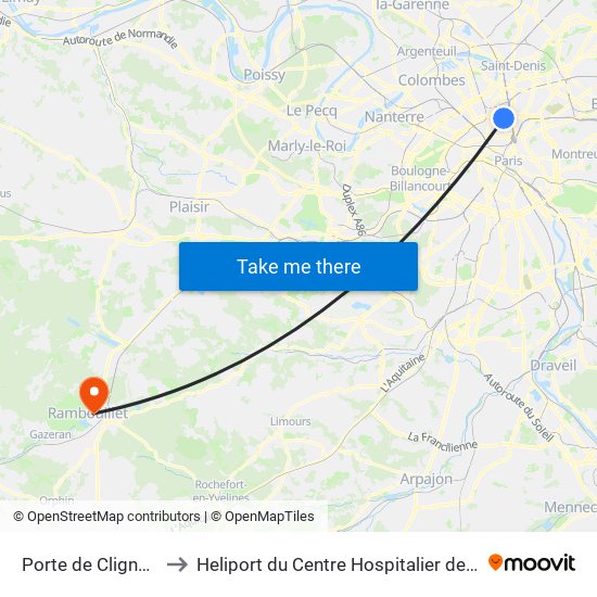 Porte de Clignancourt to Heliport du Centre Hospitalier de Rambouillet map