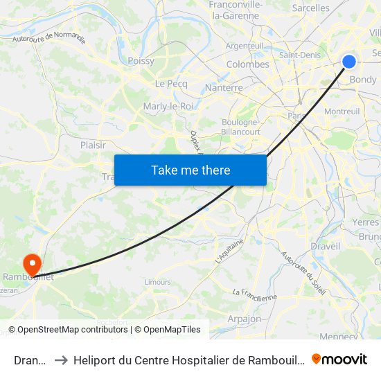Drancy to Heliport du Centre Hospitalier de Rambouillet map