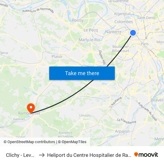 Clichy - Levallois to Heliport du Centre Hospitalier de Rambouillet map