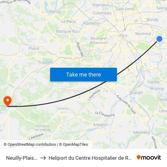Neuilly-Plaisance to Heliport du Centre Hospitalier de Rambouillet map