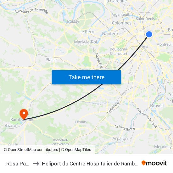 Rosa Parks to Heliport du Centre Hospitalier de Rambouillet map