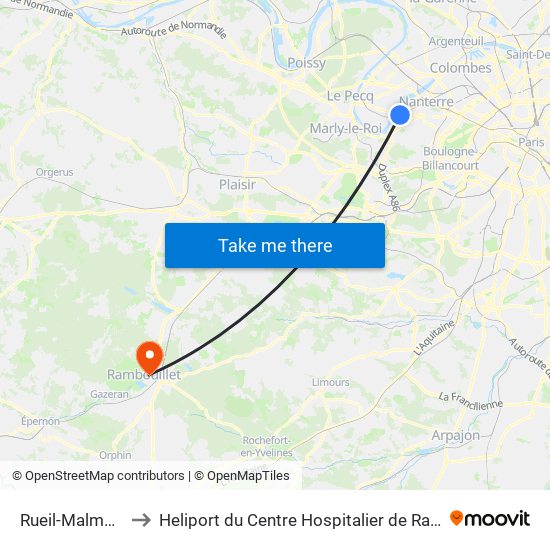 Rueil-Malmaison to Heliport du Centre Hospitalier de Rambouillet map