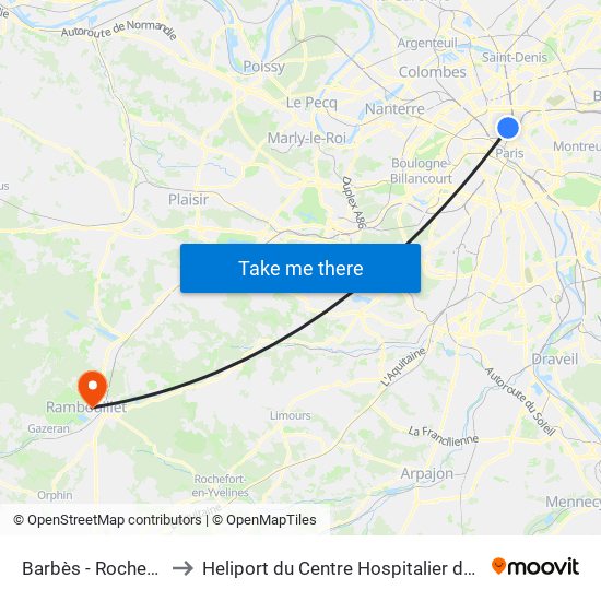 Barbès - Rochechouart to Heliport du Centre Hospitalier de Rambouillet map