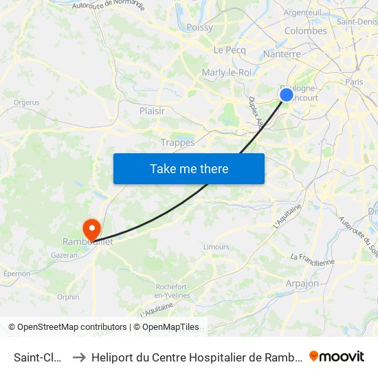 Saint-Cloud to Heliport du Centre Hospitalier de Rambouillet map