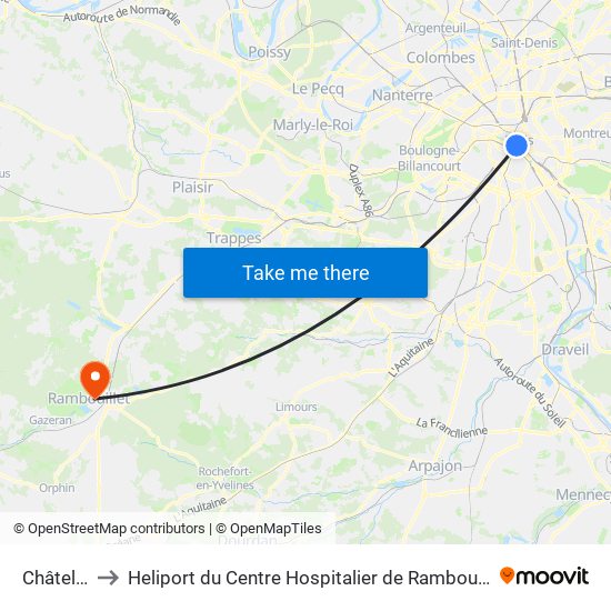 Châtelet to Heliport du Centre Hospitalier de Rambouillet map