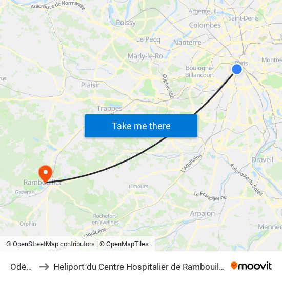 Odéon to Heliport du Centre Hospitalier de Rambouillet map