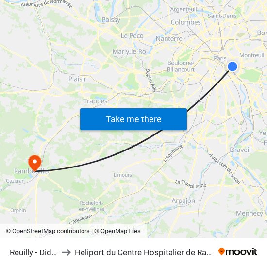 Reuilly - Diderot to Heliport du Centre Hospitalier de Rambouillet map