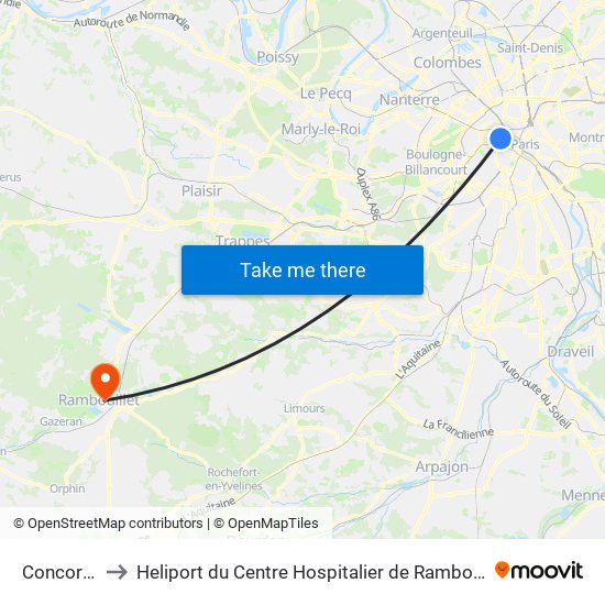 Concorde to Heliport du Centre Hospitalier de Rambouillet map