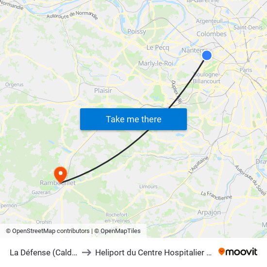 La Défense (Calder - Miro) to Heliport du Centre Hospitalier de Rambouillet map