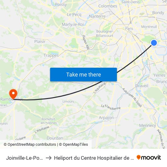 Joinville-Le-Pont RER to Heliport du Centre Hospitalier de Rambouillet map