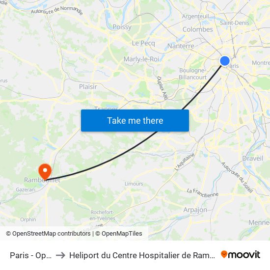 Paris - Opéra to Heliport du Centre Hospitalier de Rambouillet map