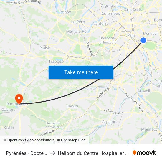 Pyrénées - Docteur Netter to Heliport du Centre Hospitalier de Rambouillet map