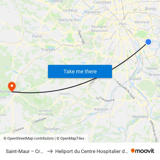 Saint-Maur – Créteil RER to Heliport du Centre Hospitalier de Rambouillet map