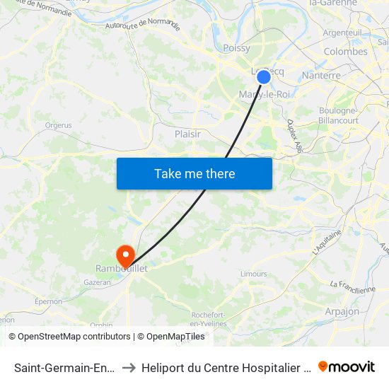 Saint-Germain-En-Laye RER to Heliport du Centre Hospitalier de Rambouillet map