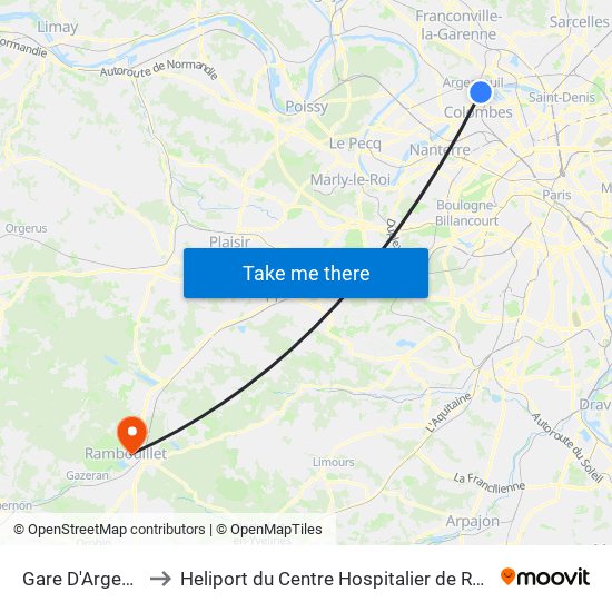 Gare D'Argenteuil to Heliport du Centre Hospitalier de Rambouillet map