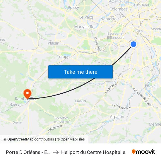 Porte D'Orléans - Ernest Reyer to Heliport du Centre Hospitalier de Rambouillet map