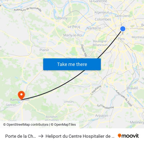 Porte de la Chapelle to Heliport du Centre Hospitalier de Rambouillet map