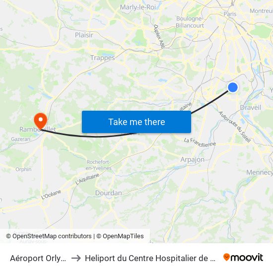 Aéroport Orly 1-2-3 to Heliport du Centre Hospitalier de Rambouillet map