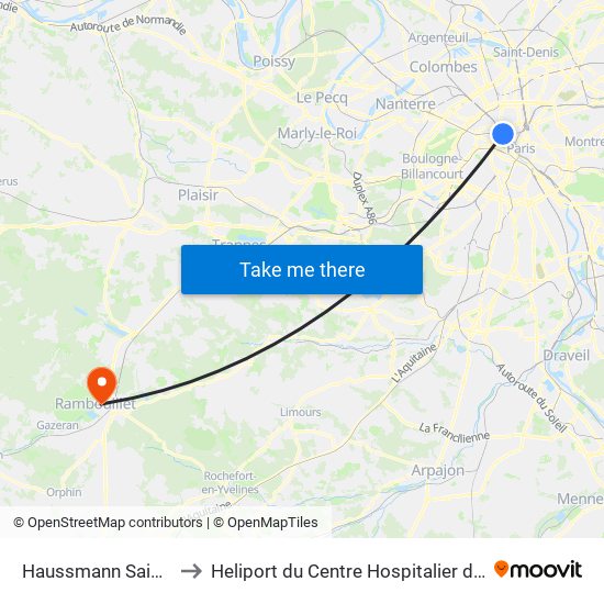 Haussmann Saint-Lazare to Heliport du Centre Hospitalier de Rambouillet map