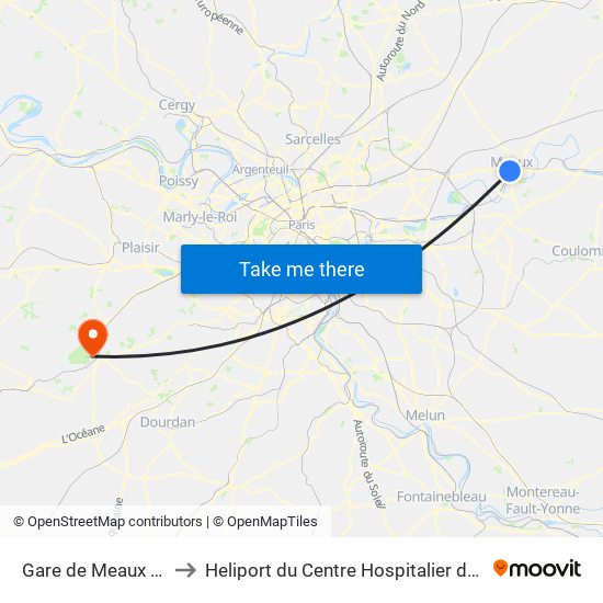 Gare de Meaux (Quai D) to Heliport du Centre Hospitalier de Rambouillet map