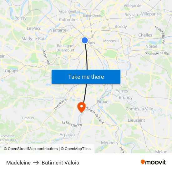 Madeleine to Bâtiment Valois map