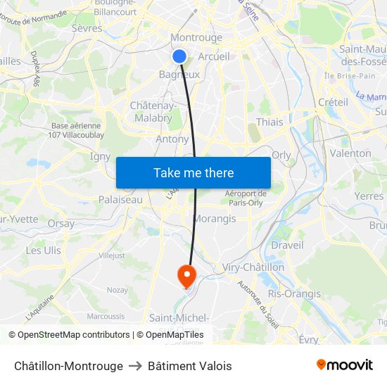 Châtillon-Montrouge to Bâtiment Valois map