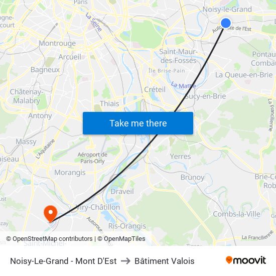 Noisy-Le-Grand - Mont D'Est to Bâtiment Valois map