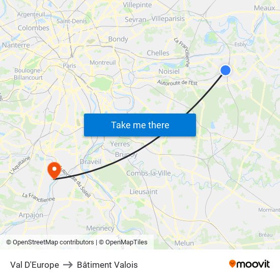 Val D'Europe to Bâtiment Valois map
