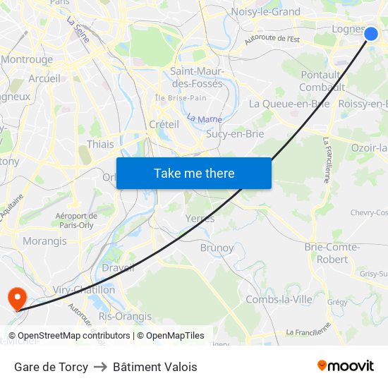 Gare de Torcy to Bâtiment Valois map