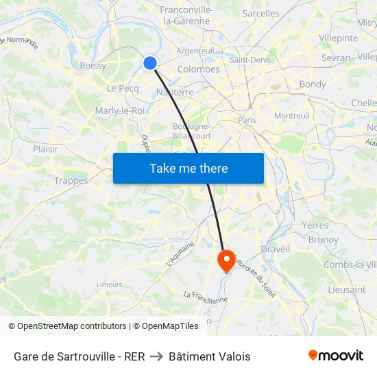 Gare de Sartrouville - RER to Bâtiment Valois map