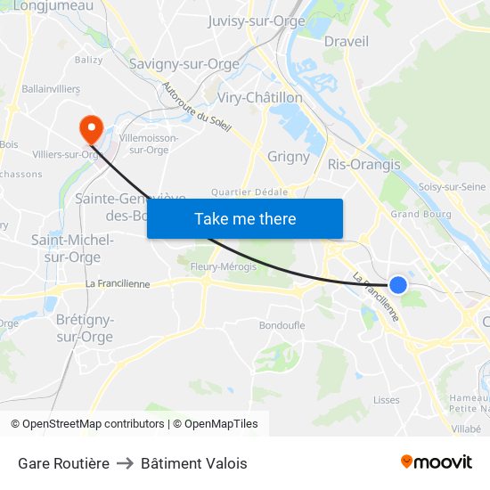 Gare Routière to Bâtiment Valois map