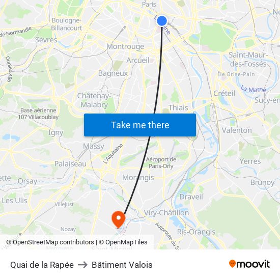 Quai de la Rapée to Bâtiment Valois map