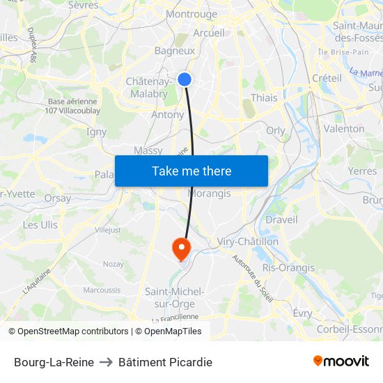 Bourg-La-Reine to Bâtiment Picardie map