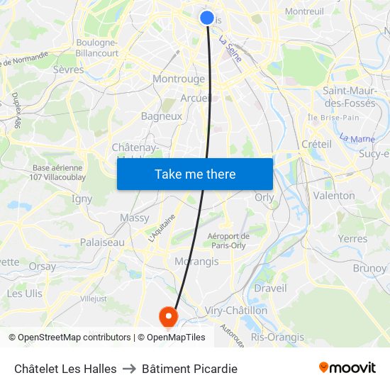 Châtelet Les Halles to Bâtiment Picardie map