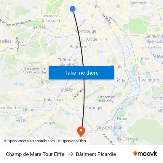 Champ de Mars Tour Eiffel to Bâtiment Picardie map