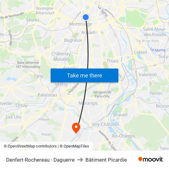 Denfert-Rochereau - Daguerre to Bâtiment Picardie map