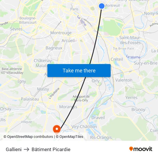 Gallieni to Bâtiment Picardie map