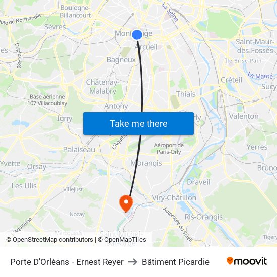 Porte D'Orléans - Ernest Reyer to Bâtiment Picardie map
