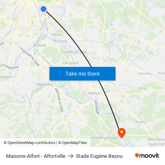 Maisons-Alfort - Alfortville to Stade Eugène Bezou map