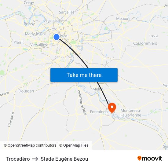 Trocadéro to Stade Eugène Bezou map