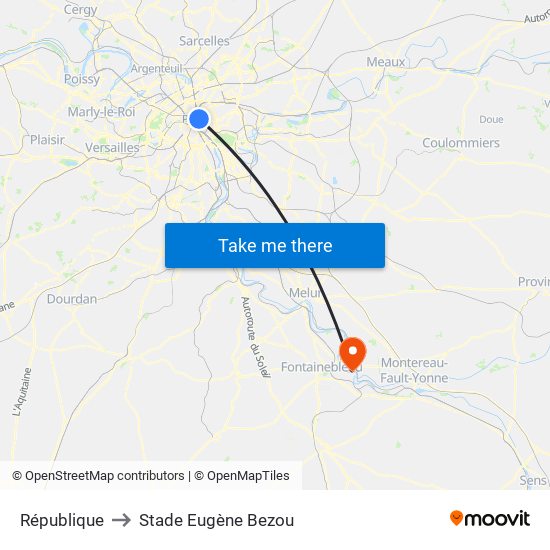 République to Stade Eugène Bezou map